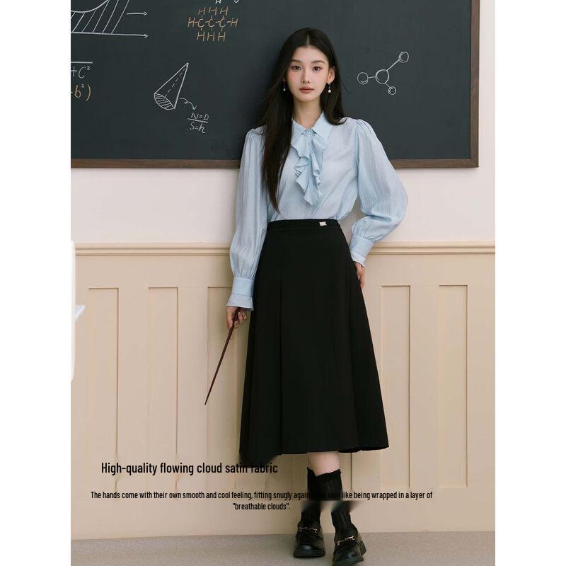 Women's Blue Long-Sleeve Professional Blouse
