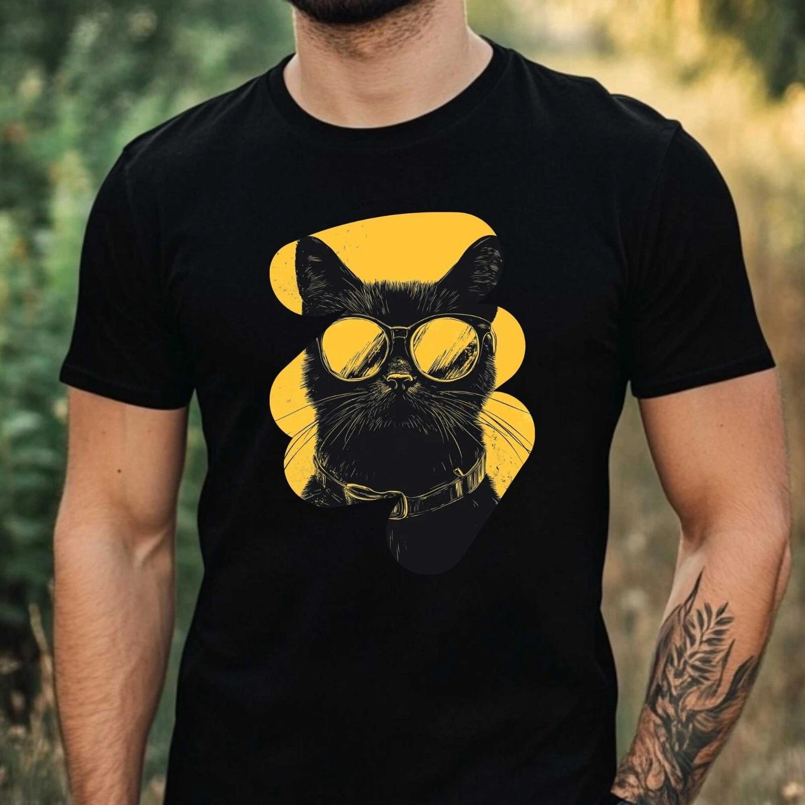 T-Shirt Herren Katze mit Sonnenbrille Motiv Baumwolle Größe XS bis 5XL L