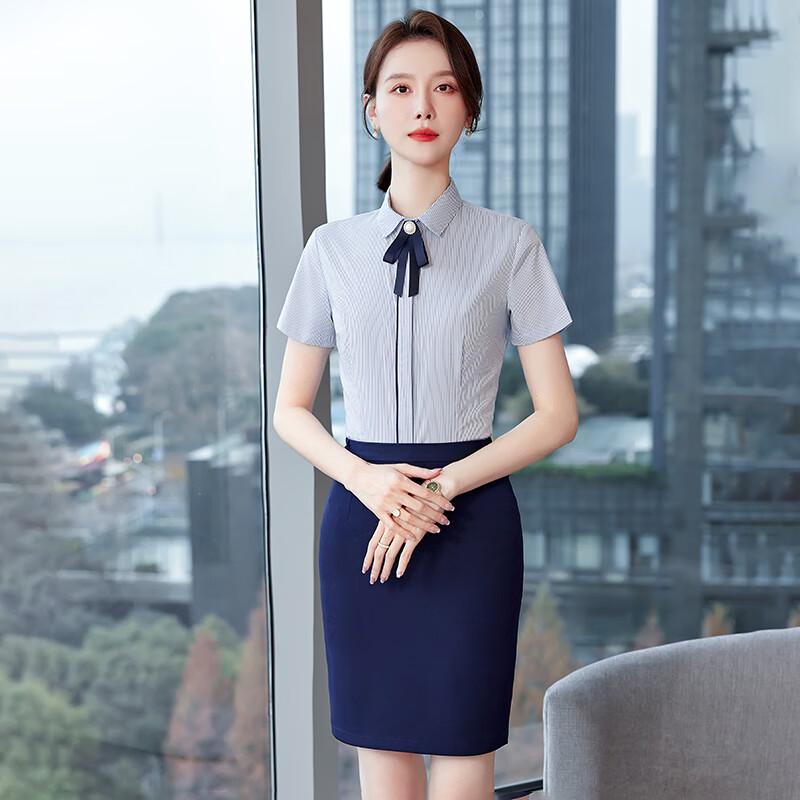 Troman Women s Blue Stripe Professional Shirt Size as Communicated