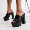 Gdgydh Square Heel Platform Mules Women Outdoor Slippers Peep Toe Slip On Sandals Chunky Heel Shoes Slingback