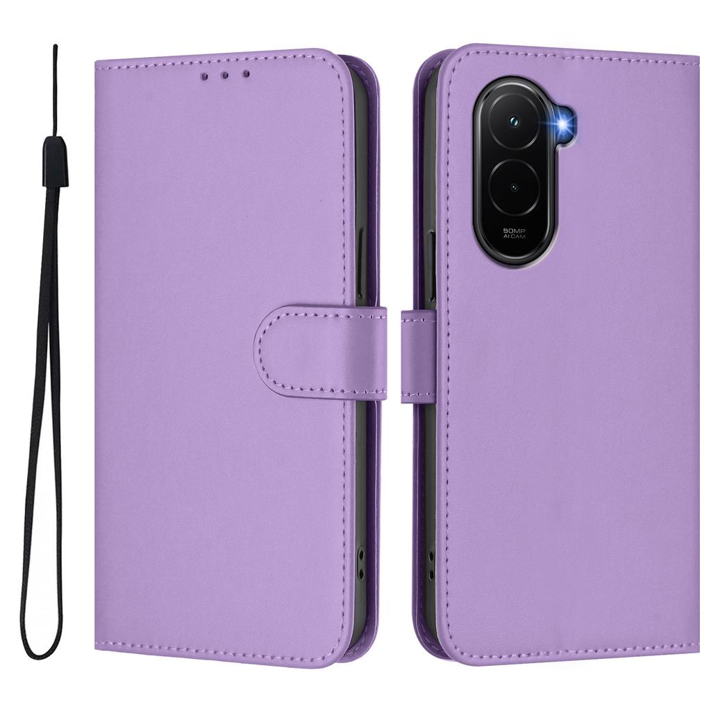 For Xiaomi Poco M7 Plus 5G/M7 4G (169mm) Case Solid Color Wallet Leather Phone Cover with Strap