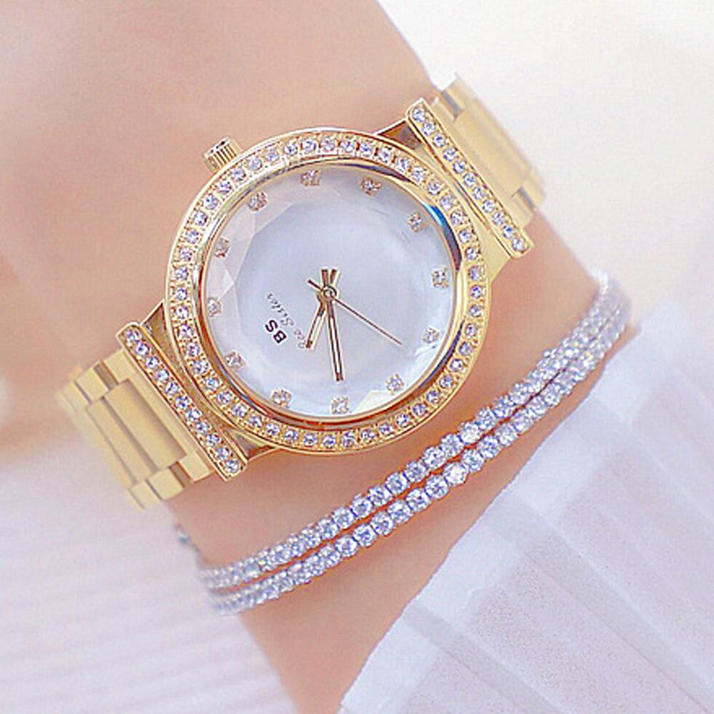 BS Bienen Schwester Gold Strass Damen Uhr Berühmte Luxus Top Marke Edelstahl Wasserdicht Damen Kristall Quarz Armbanduhr