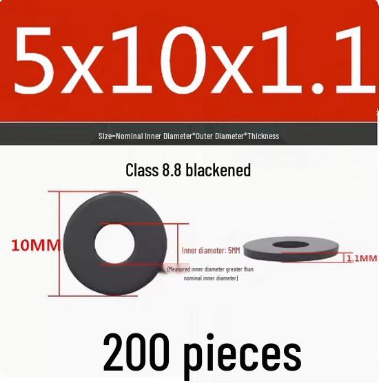 Blackened Flat Washer Gasket - Grade 8.8, Sizes M3 to M24