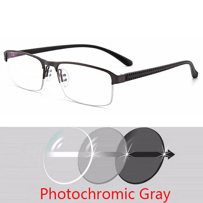 Photochromic Reading Glasses Men Aspheric Hard Resin Lense Reader Eyeglasses Flexible Temples Legs Half Frame Male Presbyopia