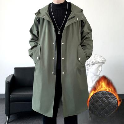 Cappotto da uomo autunnale e invernale a tinta unita, ampio, medio-lungo, spesso, con cappuccio, trench casual da uomo per giovani