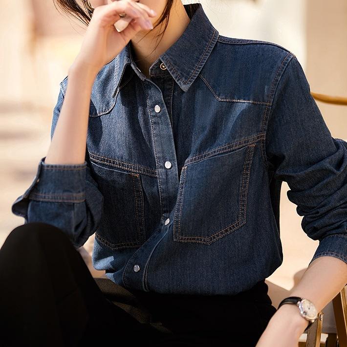 French casual denim shirt jacket women's spring and autumn design sense niche stacked shirt loose and thin washed top