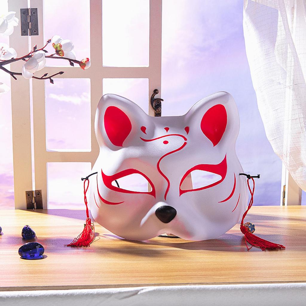 [Joyasslly] Fox Mask Cosplay Set of 3 with Bells, Japanese-Style Fox Mask, Costume Ornament, Accessory, Halloween, Festival, Summer Festival, School