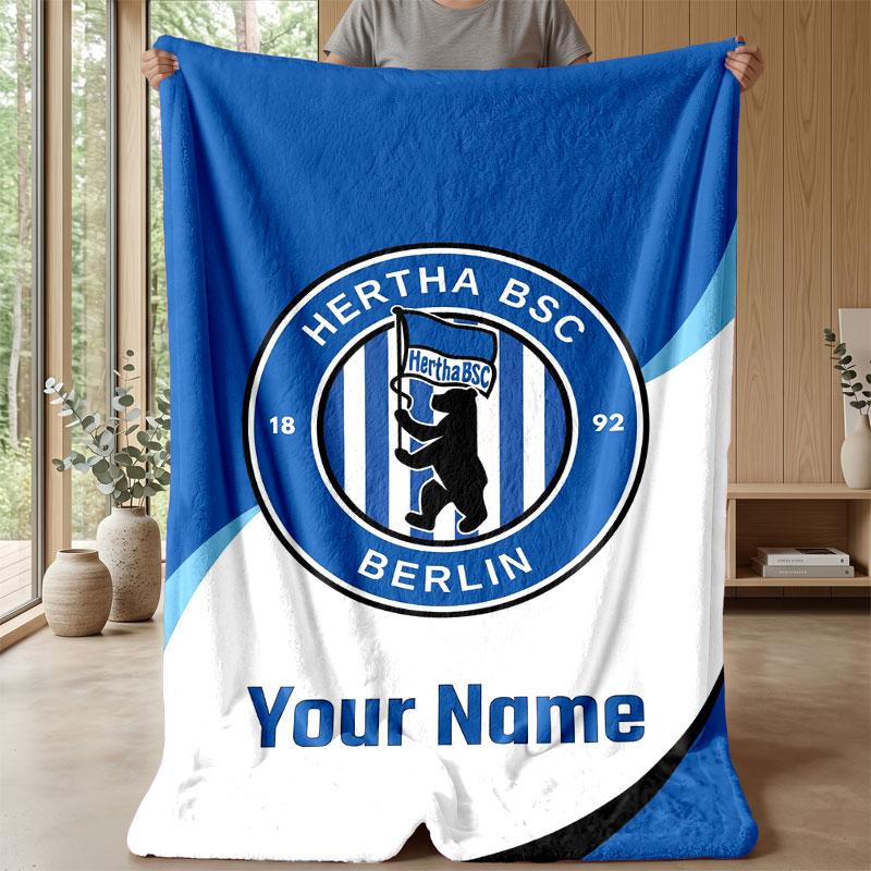 Hertha bsc Coperta in Flanella con Testo Personalizzato Logo Calcio Plaid in Pile Personalizzato Regalo Speciale per Divano Camera da Letto Casa