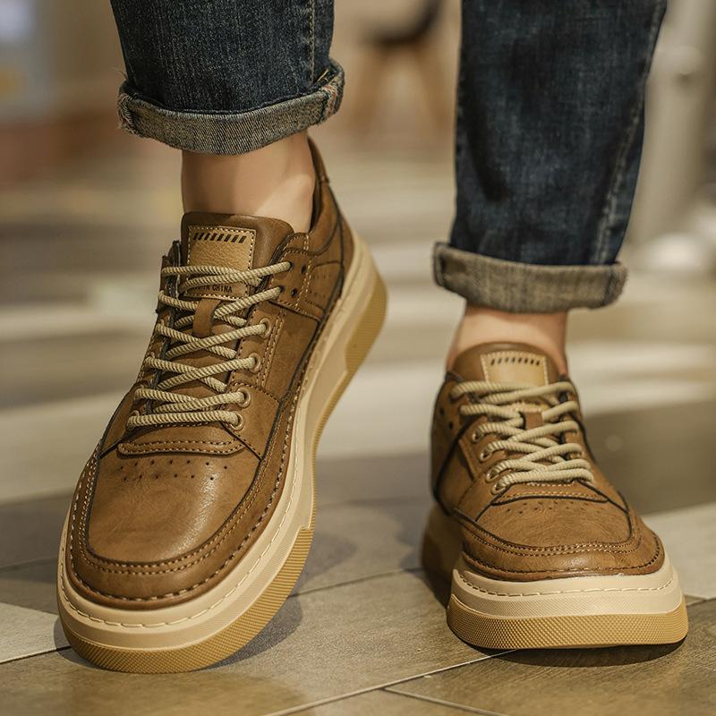 Men's shoes 2025 genuine leather new British style retro tooling leather surface casual shoes men's wear-resistant platform Martin boots men