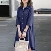 ZANZEA Abito Chemisier Casual Lento da Donna con Collo a Revers e Maniche a 3/4