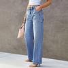 Women's Mid- Stretch Jeans Fashion Straight Leg Denim Pants With Pockets
