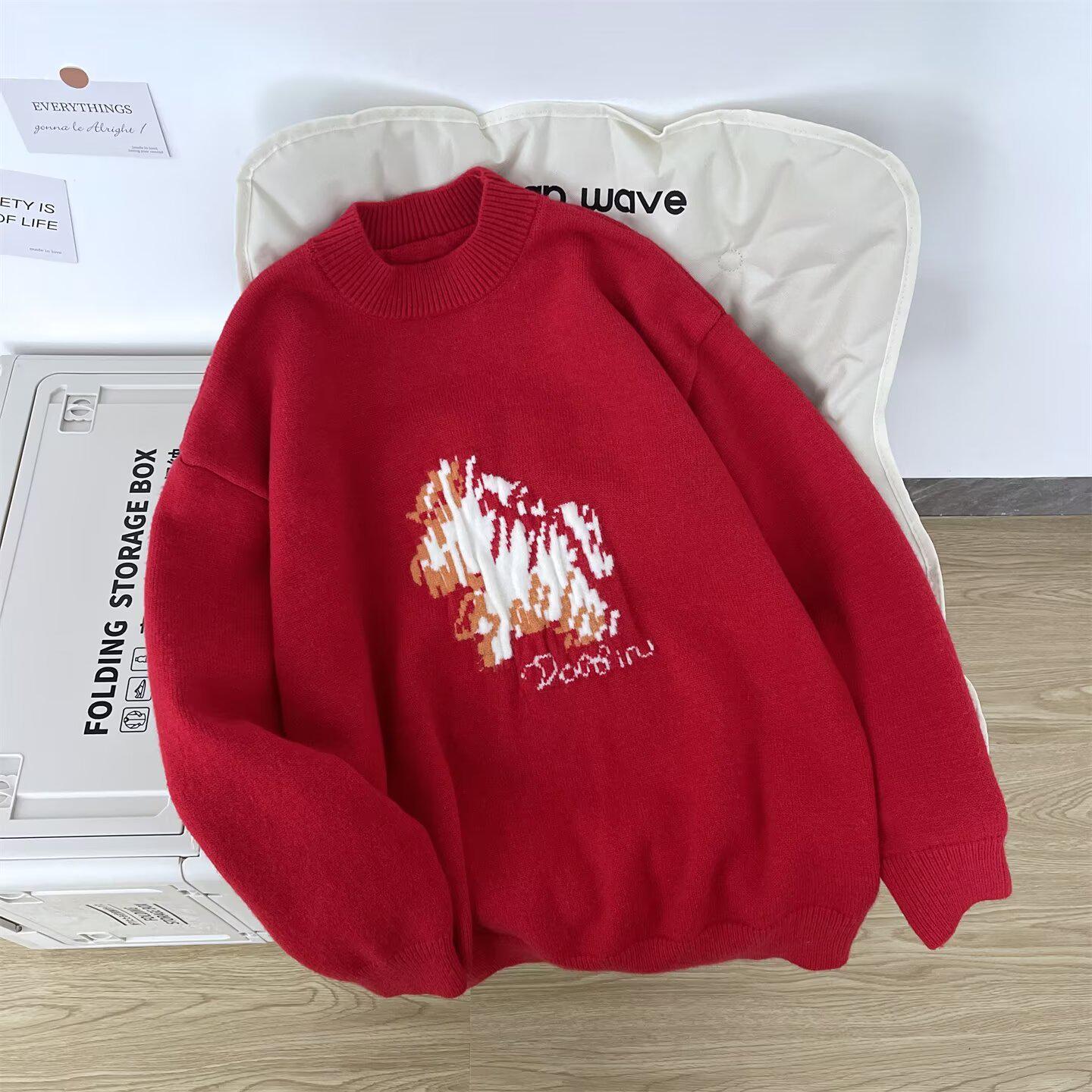 

Men s Retro Soft Jacquard Knit Sweater - Casual, Relaxed, and Versatile X-Large червоний