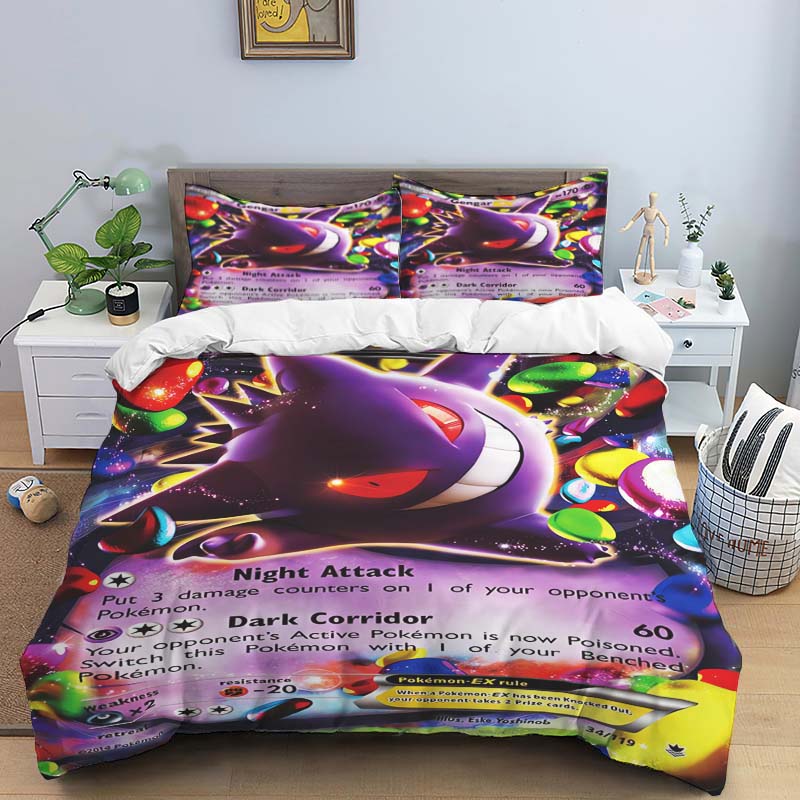 New 2026 Gengar-themed Duvet and Pillowcases – Suitable for Single, Double, King, and Queen Beds.