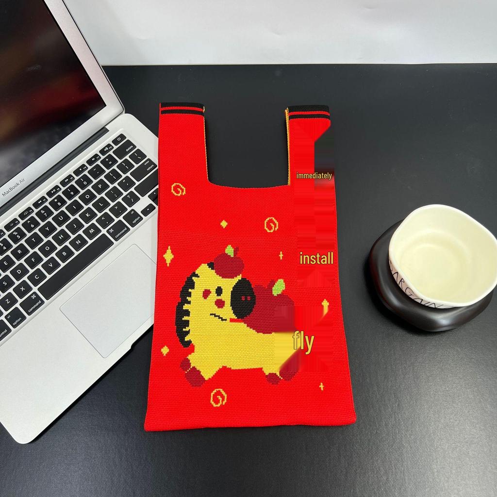 National Style 2025 Red Knitted Holiday Handbag Gift for New Year Newlyweds