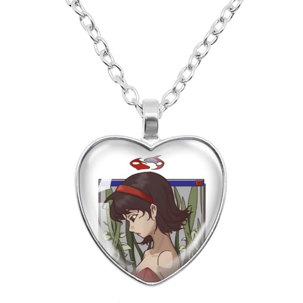 Perfect Blue Anime Movie Cartoon Glass Heart-Shape Pendant Necklace Cass Heart Shape Pendant Necklace Jewelry Charm Collect Gift