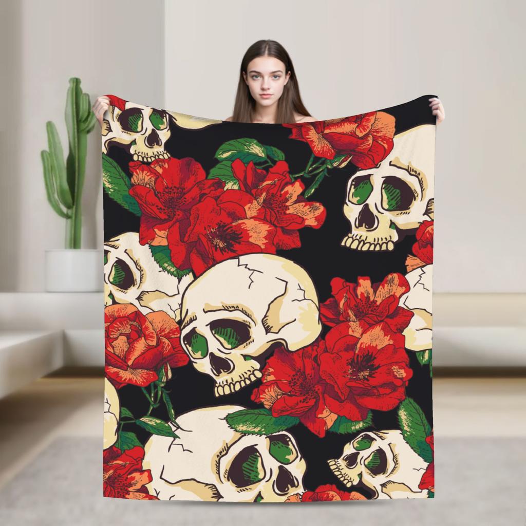 Floral Skull Vintage Blankets Day of the Dead Wool Awesome Soft Throw Blankets for Home All Season