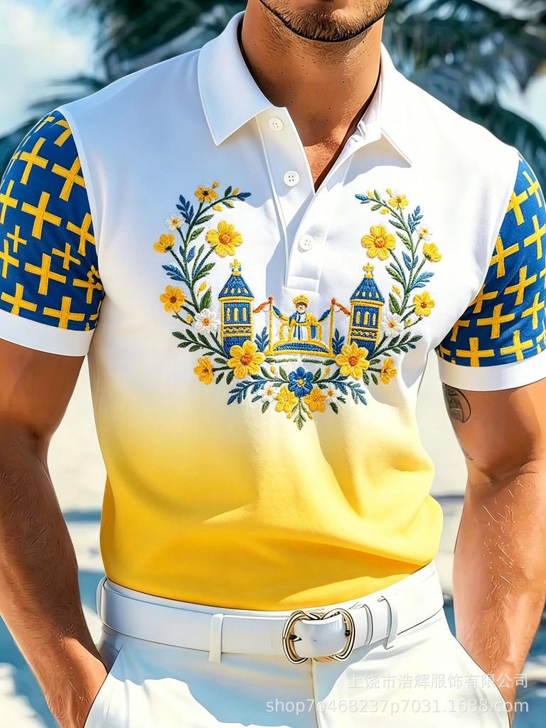 New 3D Printed Men's Retro Fashion Casual Summer Lapel Polo Shirt Top