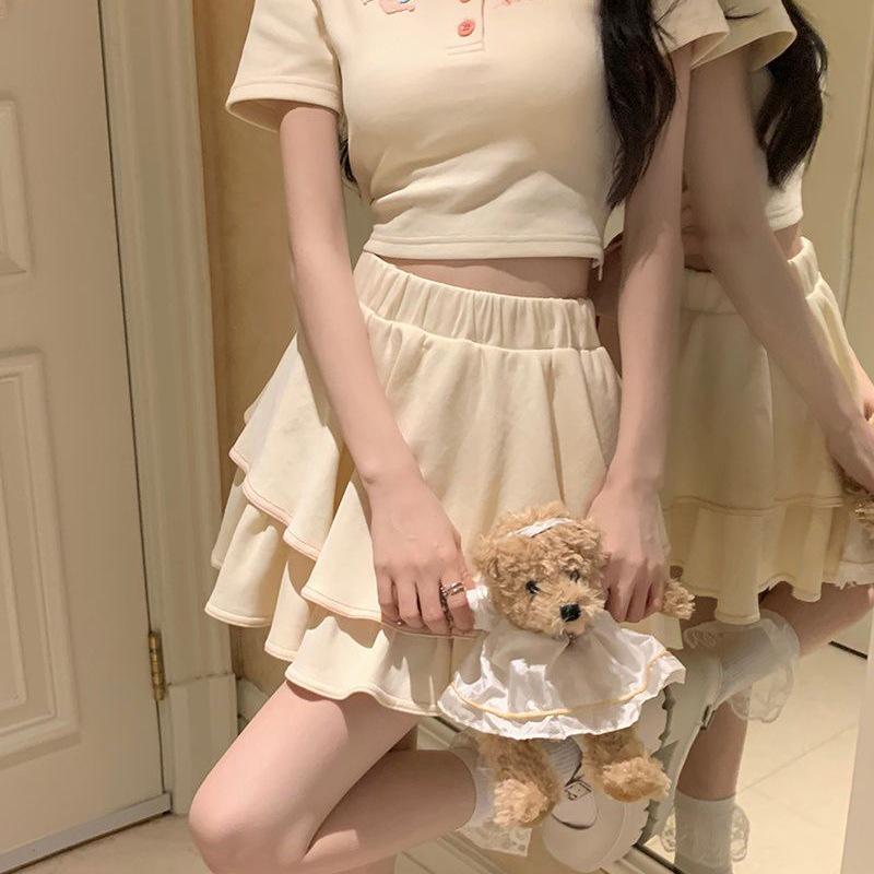 Women's Ballet-Inspired Bow T-Shirt & Fluffy Short Skirt Set