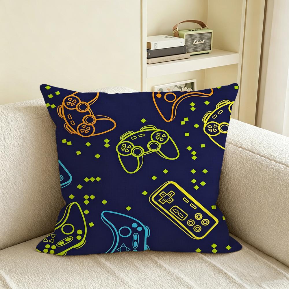 C-Colorful Game Controller Cushion Cover Natural Linen Pillowcase Set, All-In-One Decor For Sofa, Bedroom & Chair