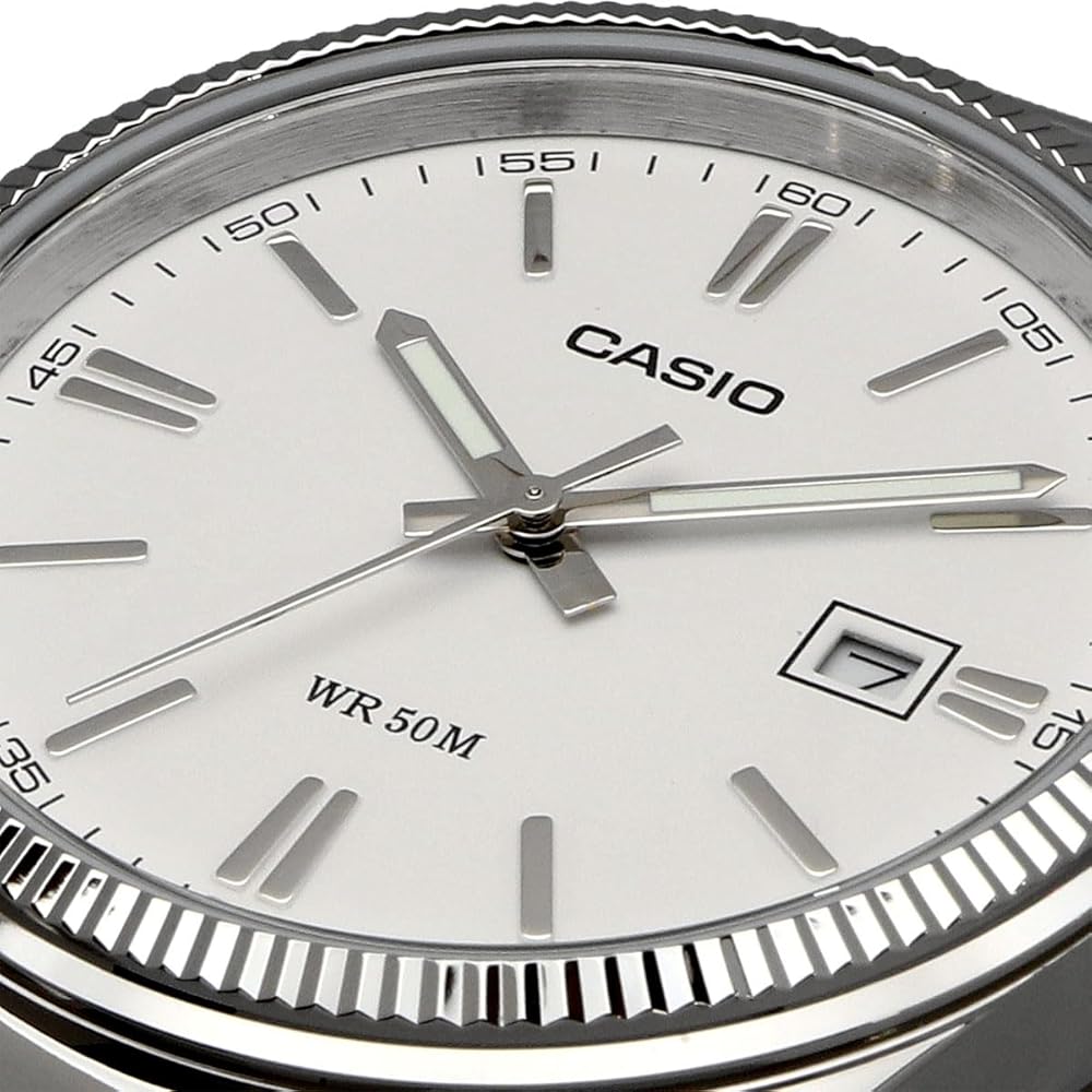 Casio MTP-1302D-7A1V Analog Quartz Men's Watch Silver Metal Band White Dial