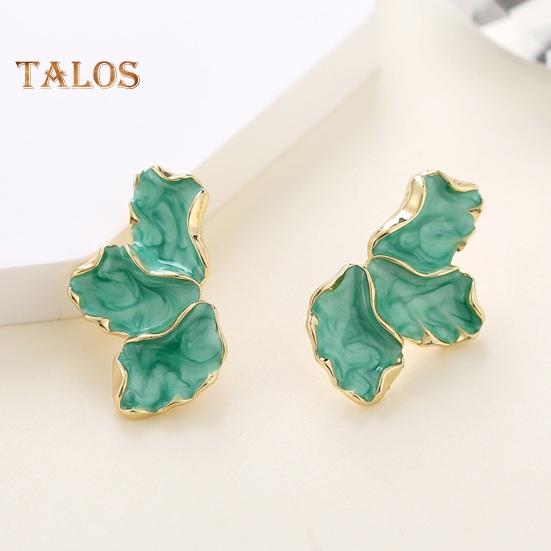 1 Pair Lady Earrings Petal Shape Oil Dripping Smooth Maple Decor Smooth Anti-slip Lightweight Prom Dating Cocktail Party Stud Earrings