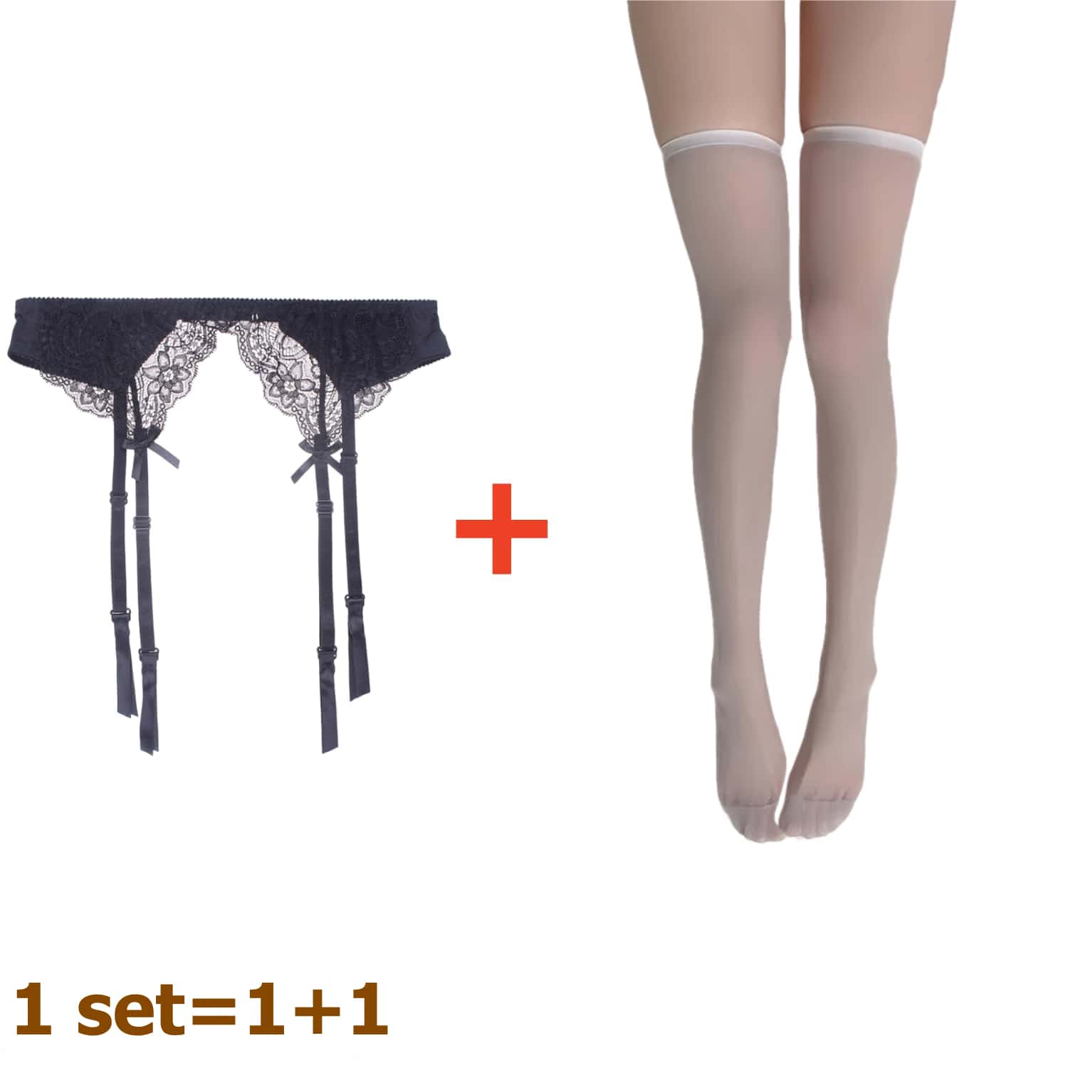 

2Pcs Women S Adjustable Non-Slip Stockings High Waist Garter Belt Plus Size Sock Set Lace Mesh Suspender One-Piece Pantyhose Xxl One Size