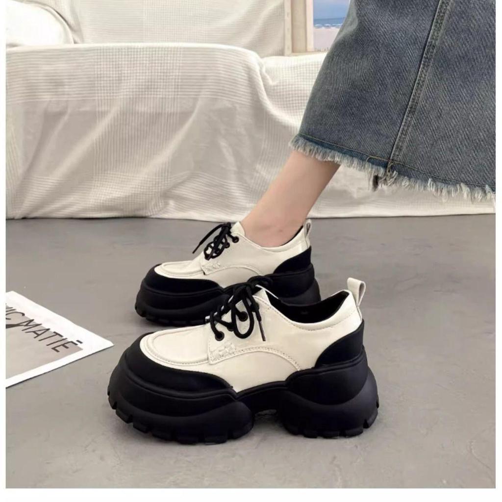 Women's Black Platform Loafers: British-Style, Thick-Soled, Height-Boosting, Deep-Mouth Leather Shoes for Autumn