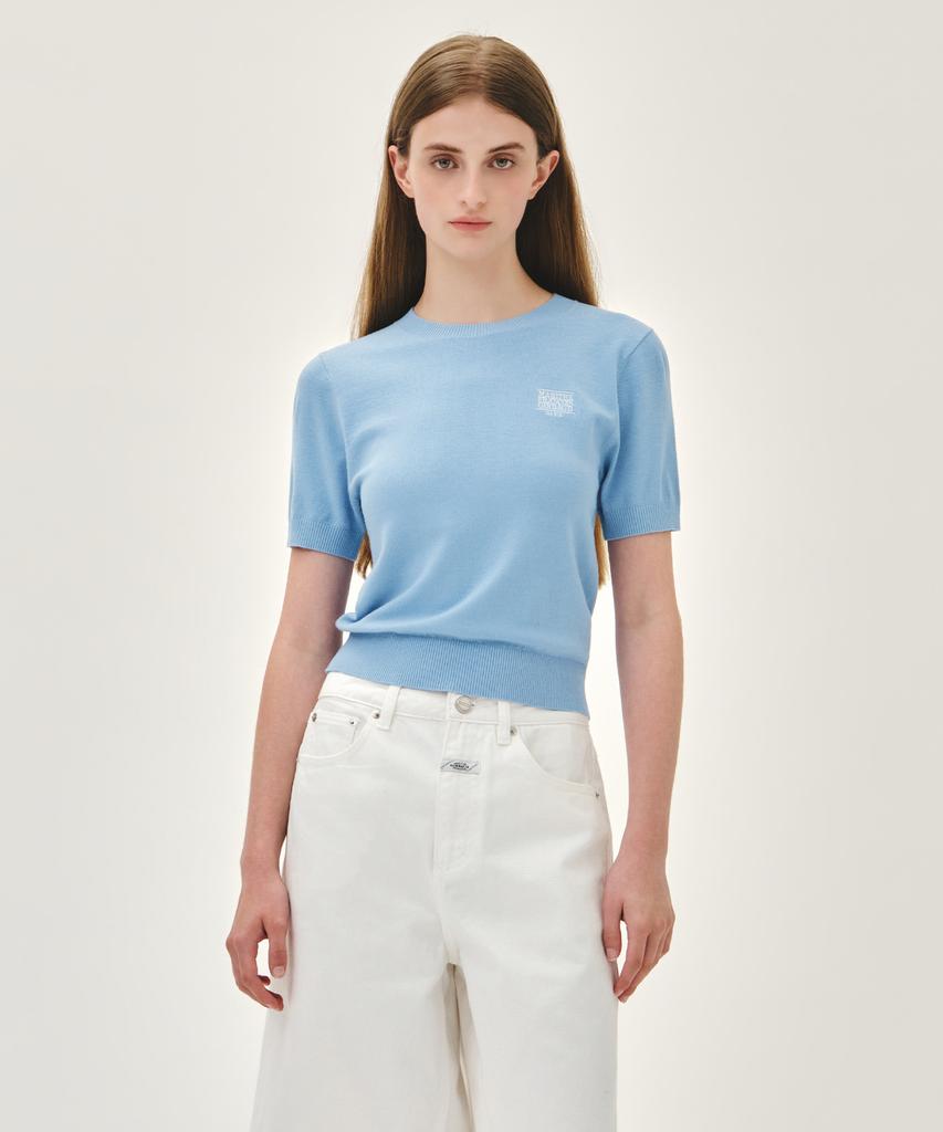 Malittepeulangsowajeobeo W Small Classic Logo Half Knit Pullover Sky Blue