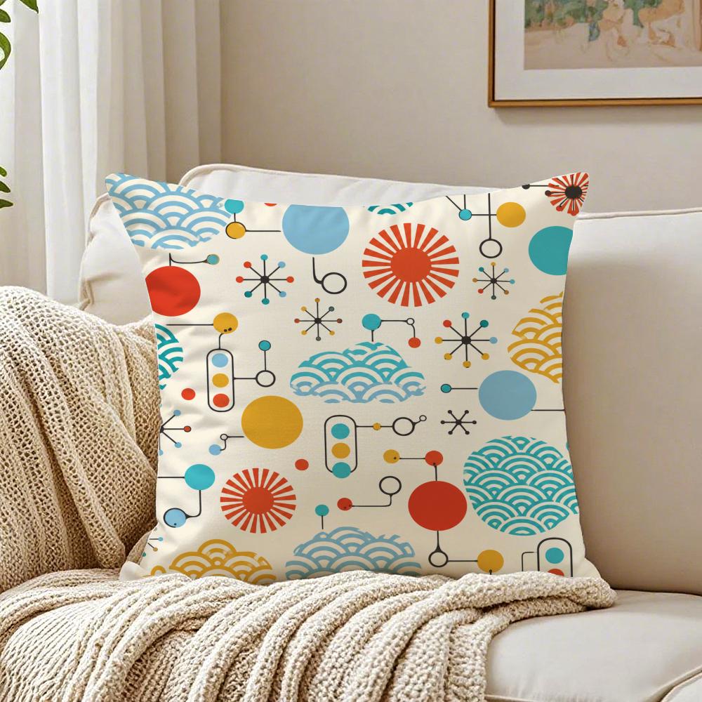 Mid Century Modern Geometric Pillow Case Organic Short Plush Cushion Covers Breathable Washable WrinkleResistant