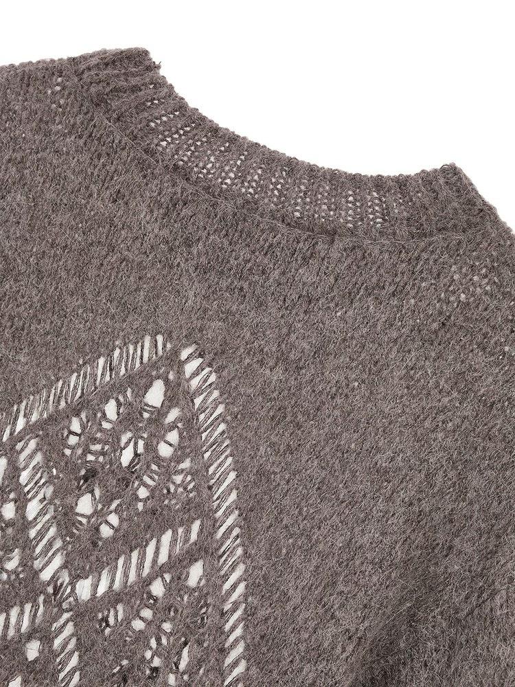 Alpaka-Wolle Ausgehöhlter Lockerer Strickpullover - Herbst/Winter Langarm Einfarbige