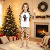 Family Matching Christmas Print Long Sleeve Neck Set with Pants for Kids and Adults