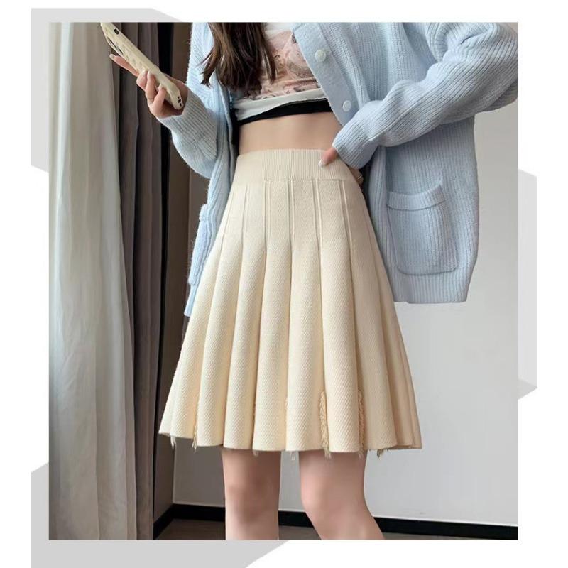 Autumn/Winter Women's Knitted Skirt High Waist A-line Skirt Half Body Skirt Women's Bag Hips