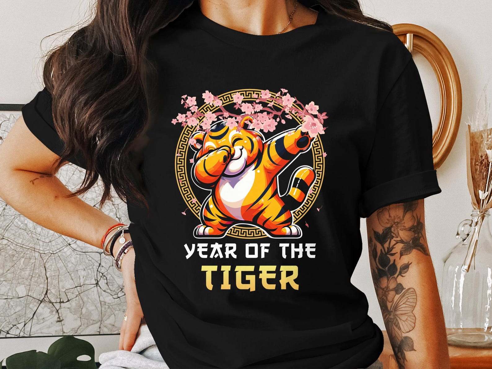 Chinese New Year Tiger Shirt, Lunar New Year Zodiac Tee, Cute Zodiac Tiger Dabbing, Year of the Tiger T-Shirt L