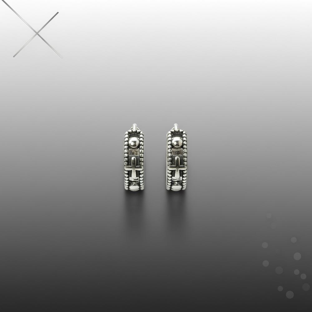 S925 Silver Vintage Cross Antique Huggie Hoop Earrings · From Korea