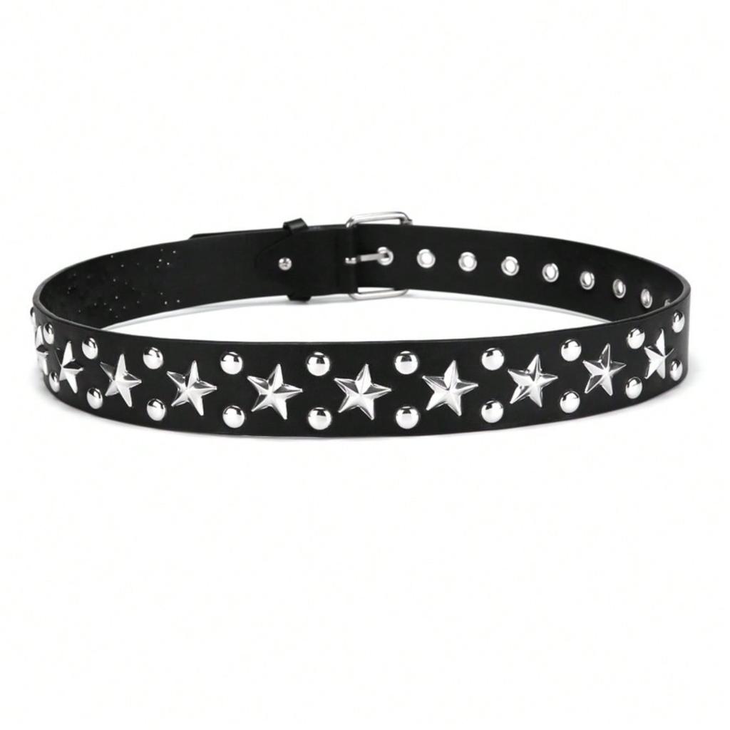 Big Five Star Round Rivet Belt for Men and Women, Personalized Punk Decorative Pants