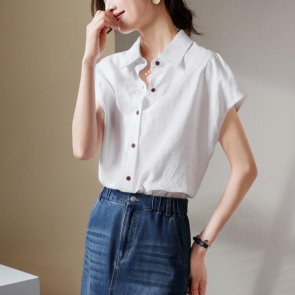 Breathable linen short sleeved shirt for women's 2026 summer commuting and leisure versatile short top