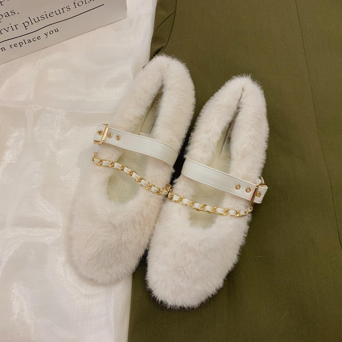 

Туфли женские с грубым каблуком, увеличивающие рост, на одной педали, для улицы зимой, мягкие, хлопковые, Doudou 40