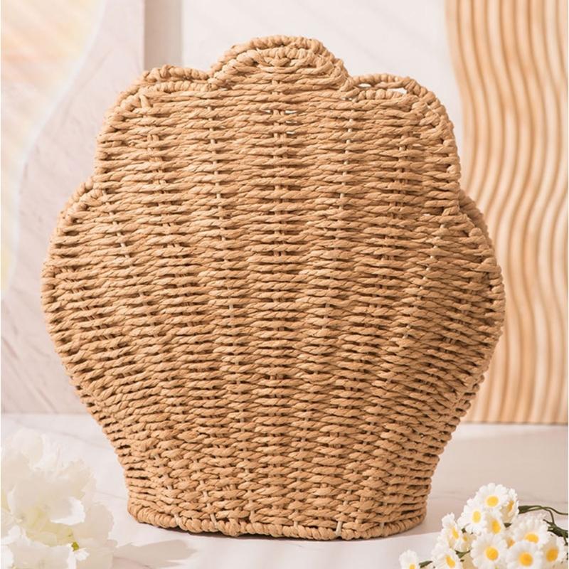Paper Rope Woven Shell Shaped Basket Decorative Toy Storage Bin Desktop Sundries Organizer Home Organization Tool