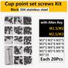 304 316 Stainless Steel Internal Hex Socket Drive Cone Dog Flat Cup Point Set Screw Assortment Kit Allen Head Grub Bolt