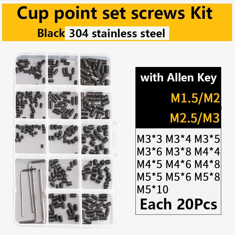304 316 Stainless Steel Internal Hex Socket Drive Cone Dog Flat Cup Point Set Screw Assortment Kit Allen Head Grub Bolt