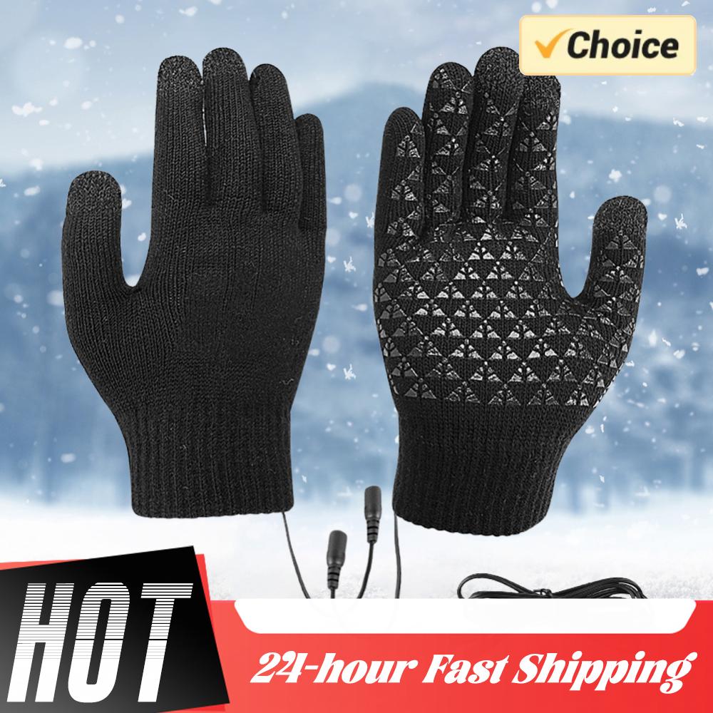 1 Pair USB Heated Full Finger Gloves Winter Warm Thermal Heated Knitted Gloves for Women and Men Cycling Skiing Accessories