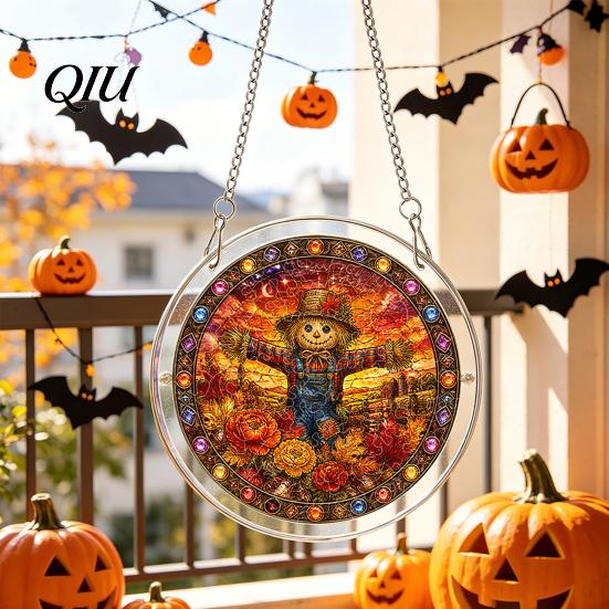 Acrylic Suncatcher Jigsaw Puzzle Suncatcher, Stained Glass Style Halloween Skeleton Ghost Relaxing Gift Sun Catcher for Gothic Window Wall Hanging