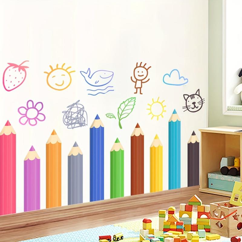Fun Crayon Wall Stickers with Hand-Drawn Designs Wall Decoration Creative Wall Decals Home Decoration Accessories