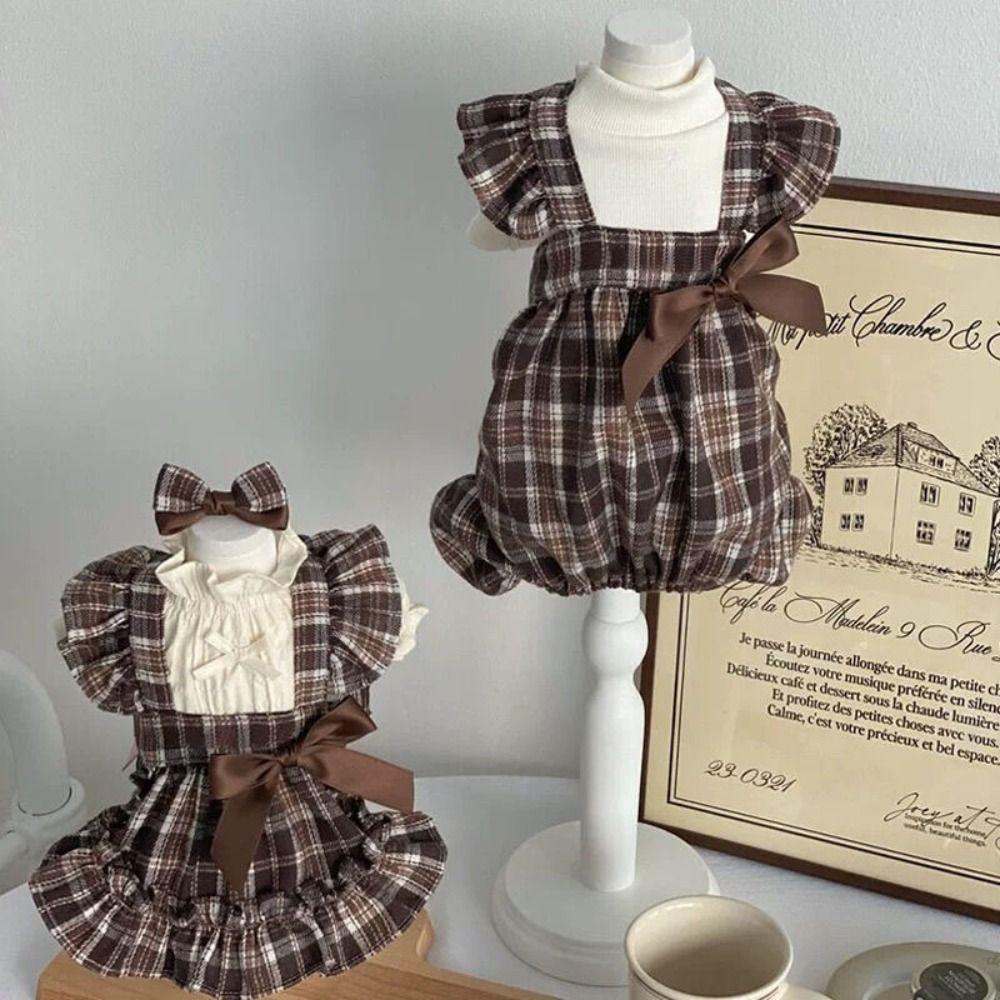 Retro Pet Plaid Strap Skirt Soft Dog Vest Dresses Fashion Pet Clothes  For Puppy Kittens