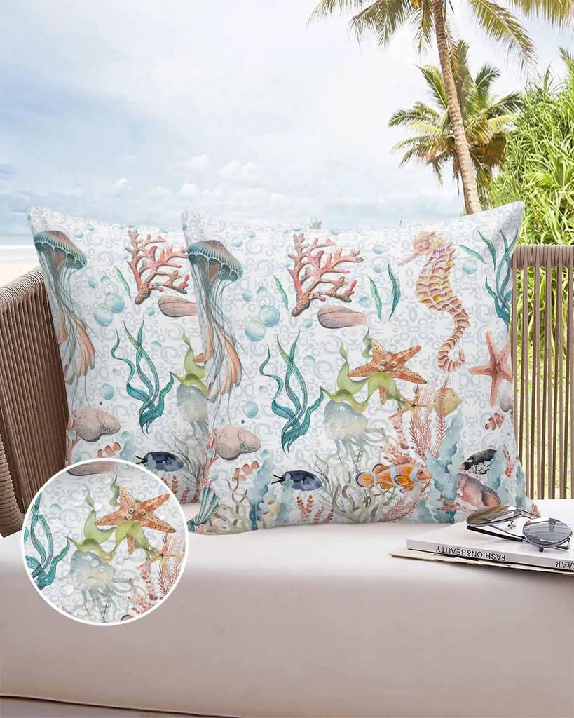 Marine Coral Shell Starfish 2/4PCS Outdoor Garden Chair Waterproof Cushion Cover Modern Home Decor 45/50/60cm Pillow Case