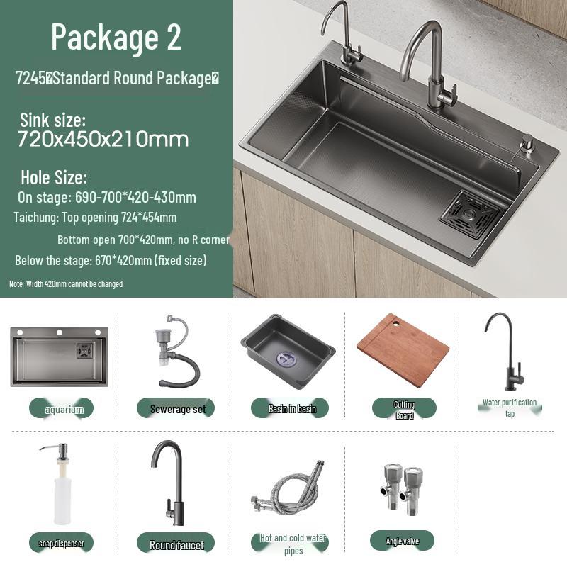 Handmade Gunmetal Gray SUS304 Stainless Steel Large Single Bowl Kitchen Sink