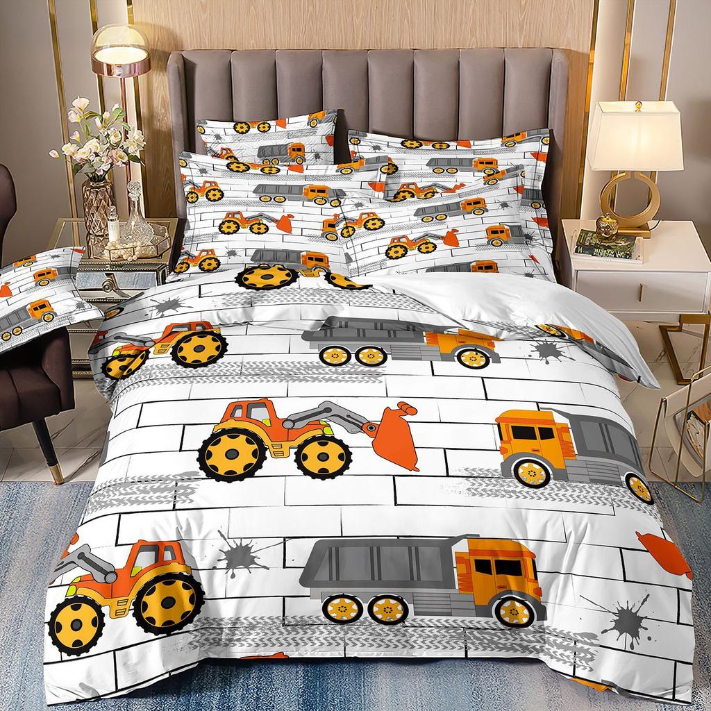 Construction Vehicle Excavator Truck Fire Truck 3D Digital Printing Bed Three-Piece Quilt Kit