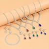 3pcs Set Red Water Dop Stone Necklace Earrings Bracelet Full Crystal Stone Necklace Blue Green Red Color Pendant Woment Zircon
