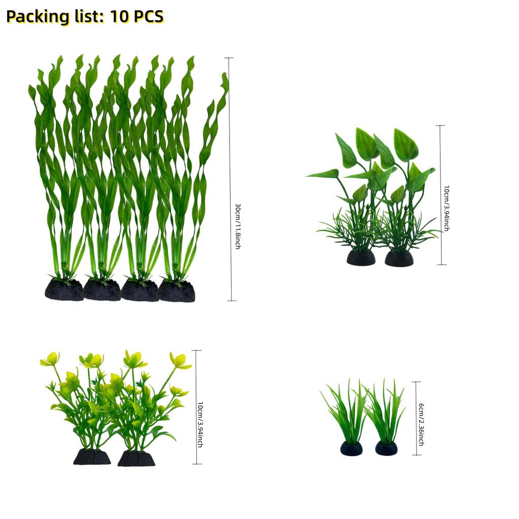 10pcs/set  Artificial Aquarium Plants green/colorful Realistic Faux Water Grass Easy to Install for Fish Tank Aquarium Decor