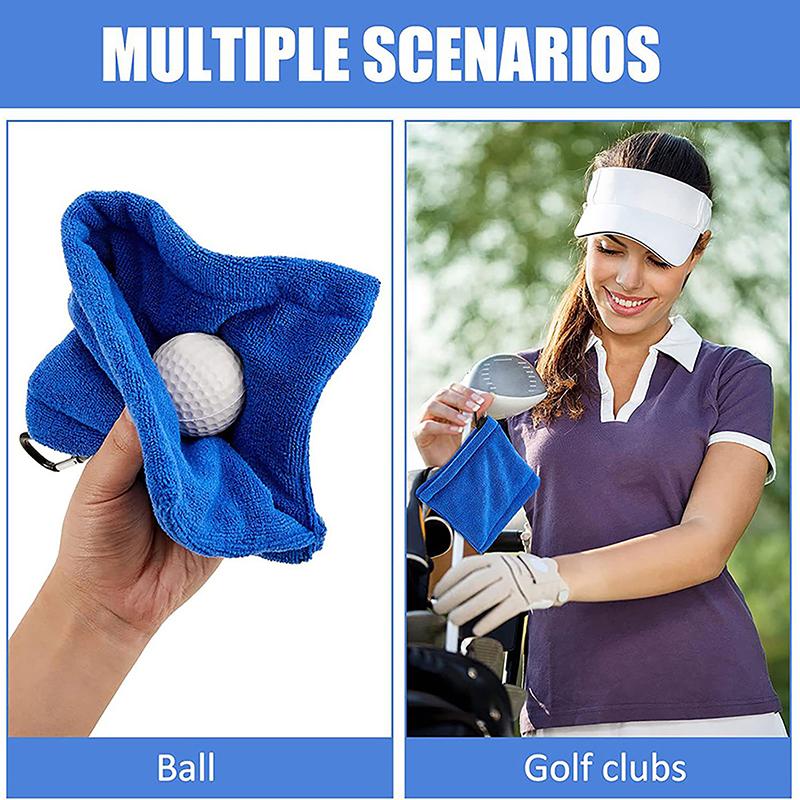 Square Microfiber Golf Ball Cleaning Towel Featuring Carabiner Hook for Water Absorption Club Head Wipe Cloth